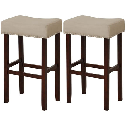 2 Set of 29 Inch Height Upholstered Bar Stool with Solid Rubber Wood Legs and Footrest-Beige Costway