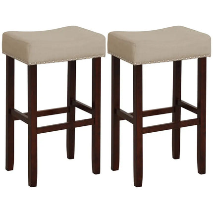 2 Set of 29 Inch Height Upholstered Bar Stool with Solid Rubber Wood Legs and Footrest-Beige Costway
