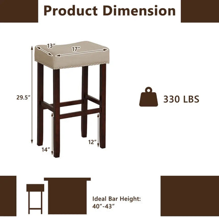 2 Set of 29 Inch Height Upholstered Bar Stool with Solid Rubber Wood Legs and Footrest-Beige Costway