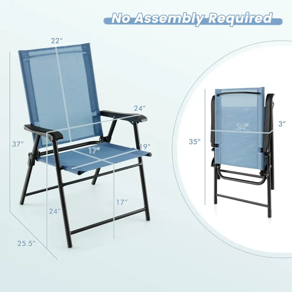 2 Set of Patio Dining Chair with Armrests and Metal Frame-Blue - Blue - Patio Dining Chairs