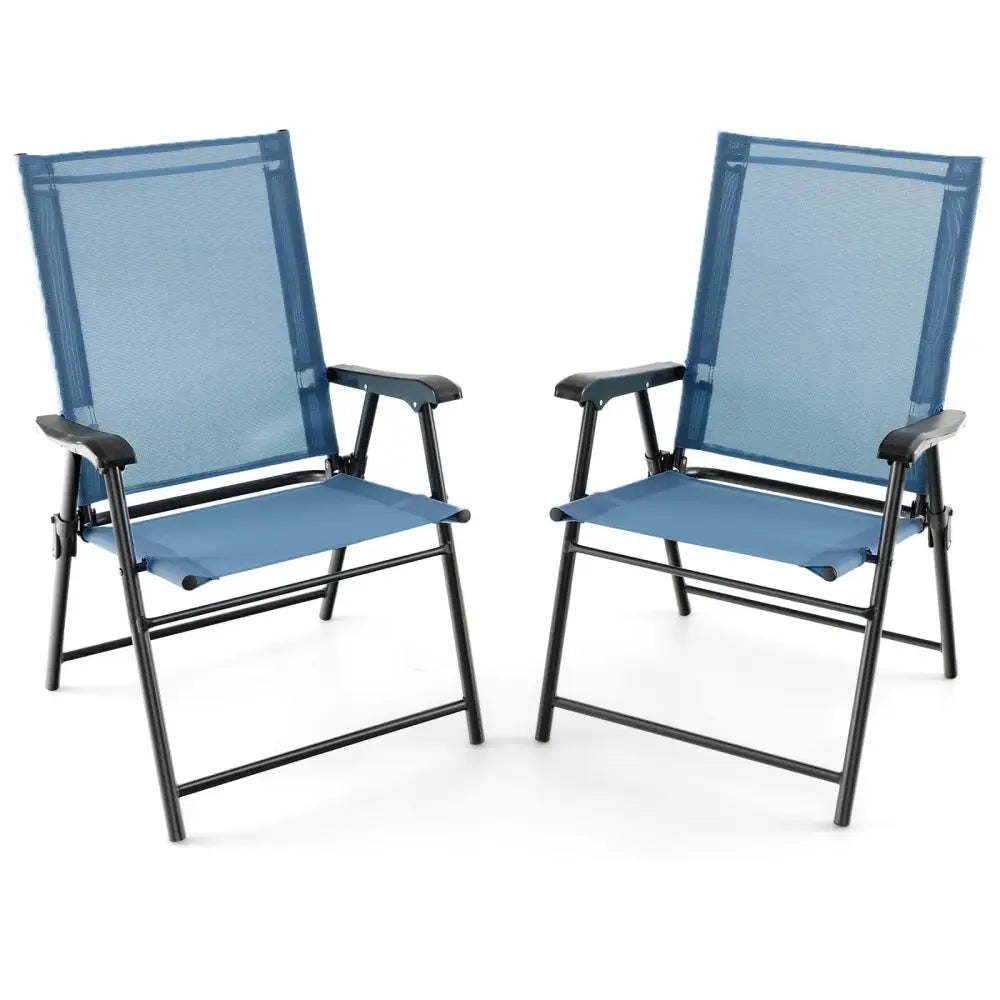 2 Set of Patio Dining Chair with Armrests and Metal Frame-Blue - Blue - Patio Dining Chairs