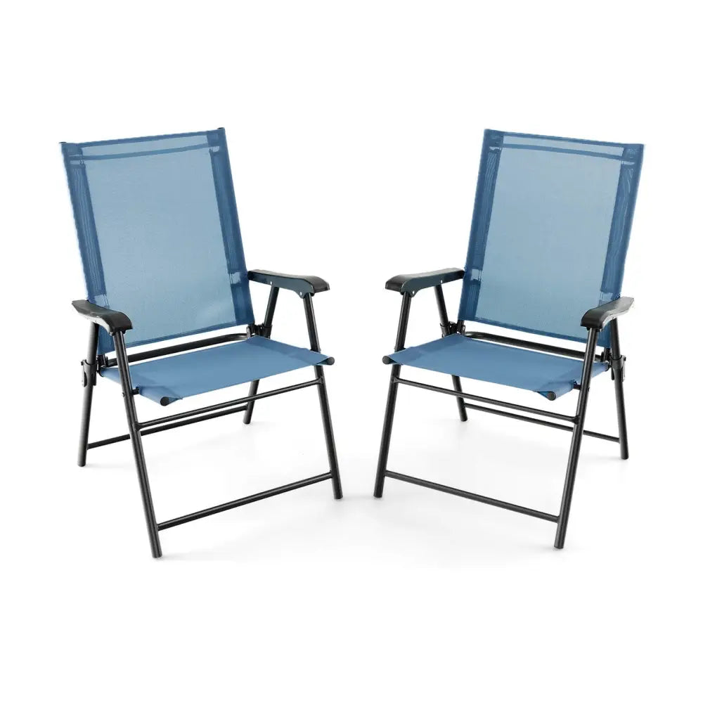 2 Set of Patio Dining Chair with Armrests and Metal Frame-Blue - Blue - Patio Dining Chairs