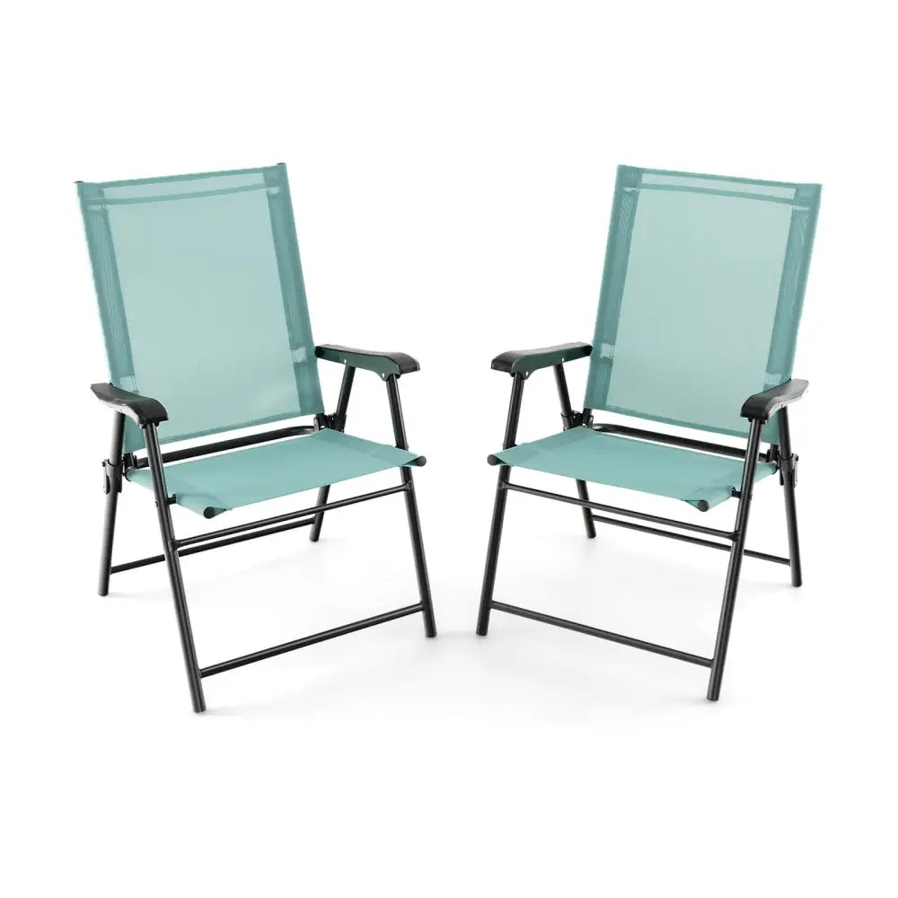 2 Set of Patio Dining Chair with Armrests and Metal Frame-Light Green - Light Green - Patio Dining Chairs