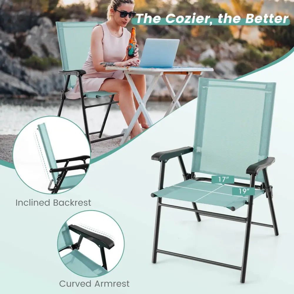 2 Set of Patio Dining Chair with Armrests and Metal Frame-Light Green - Light Green - Patio Dining Chairs