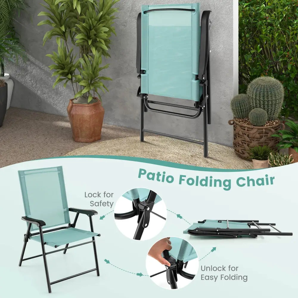 2 Set of Patio Dining Chair with Armrests and Metal Frame-Light Green - Light Green - Patio Dining Chairs