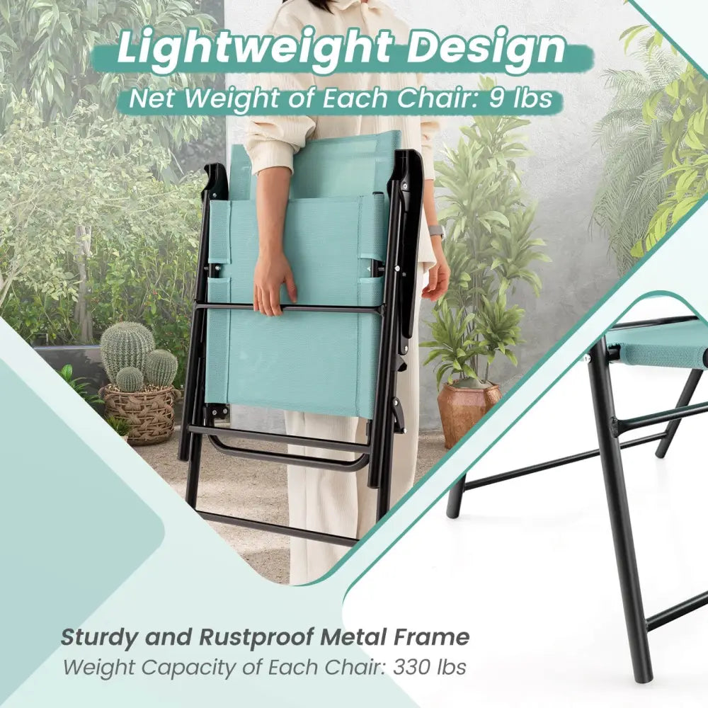 2 Set of Patio Dining Chair with Armrests and Metal Frame-Light Green - Light Green - Patio Dining Chairs