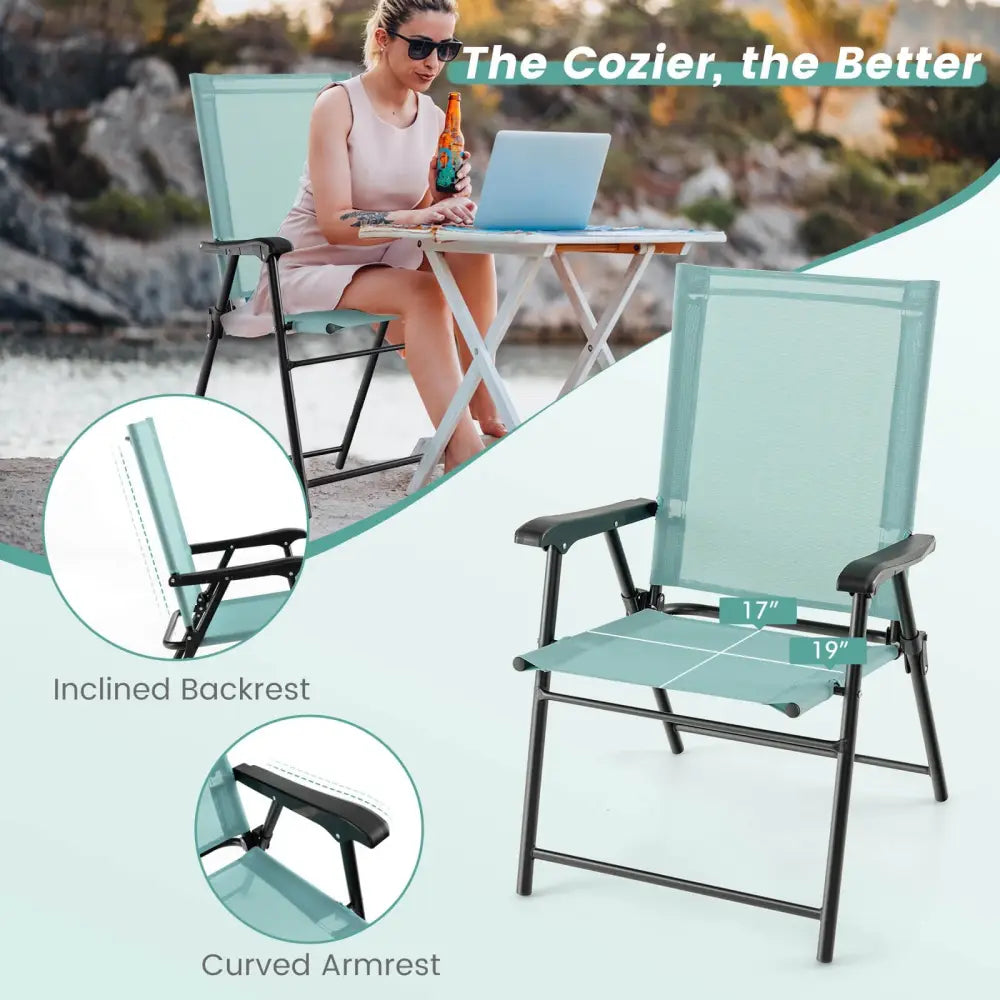2 Set of Patio Dining Chair with Armrests and Metal Frame-Light Green - Light Green - Patio Dining Chairs