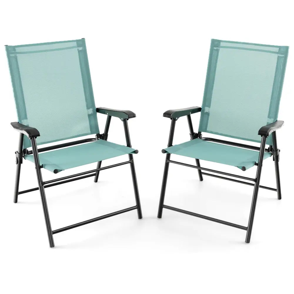 2 Set of Patio Dining Chair with Armrests and Metal Frame-Light Green - Light Green - Patio Dining Chairs