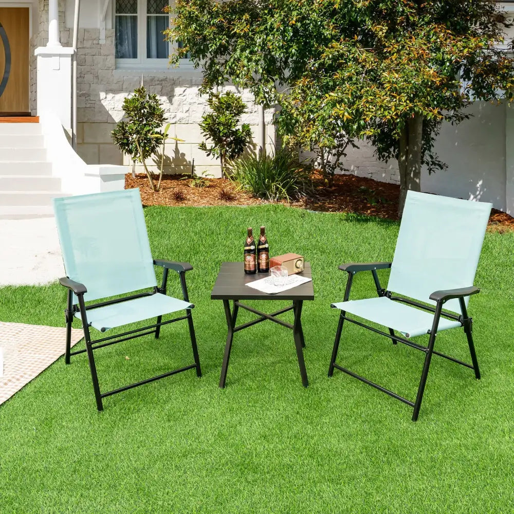 2 Set of Patio Dining Chair with Armrests and Metal Frame-Light Green - Light Green - Patio Dining Chairs