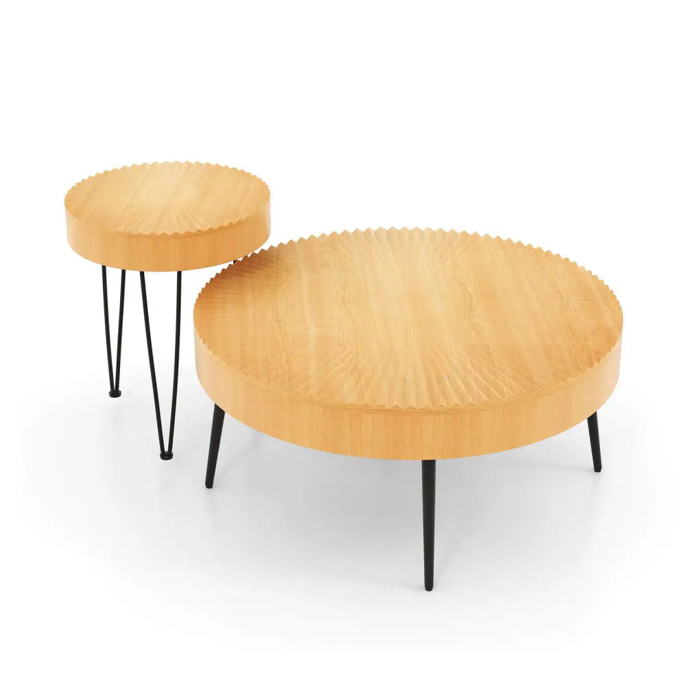 2 Set of Wooden Coffee Table with Metal Legs and Adjustable Foot Pads-Radial Pattern Costway