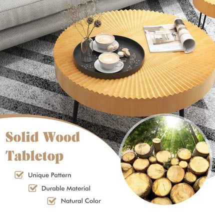 2 Set of Wooden Coffee Table with Metal Legs and Adjustable Foot Pads-Radial Pattern Costway
