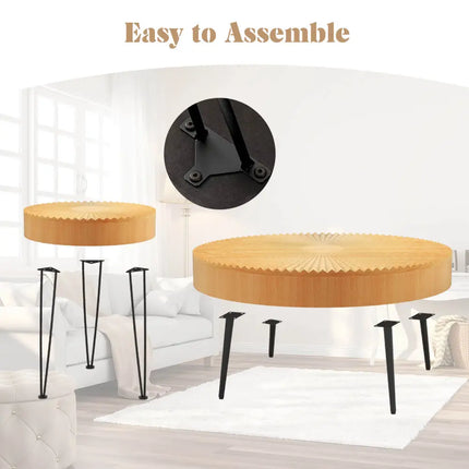 2 Set of Wooden Coffee Table with Metal Legs and Adjustable Foot Pads-Radial Pattern Costway