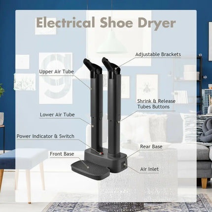 2 - Shoe Electric Shoe Dryer with Portable Adjustable Warmer for Boots and Socks - Gray - Oasis Home Essentials