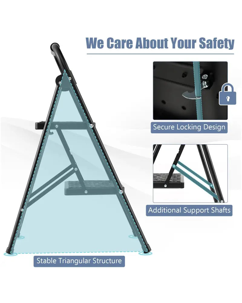2-Step/3-Step Ladder with Wide Anti-Slip Pedal-2-Step - Black - Ladders