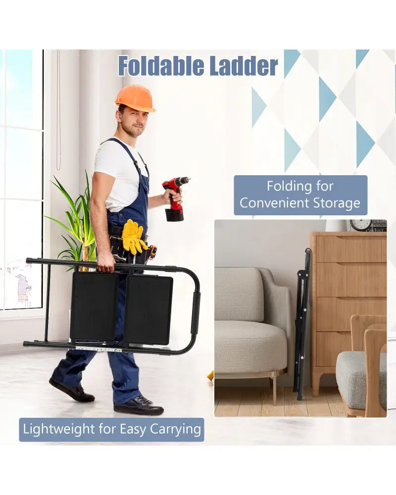 2-Step/3-Step Ladder with Wide Anti-Slip Pedal-2-Step - Black - Ladders