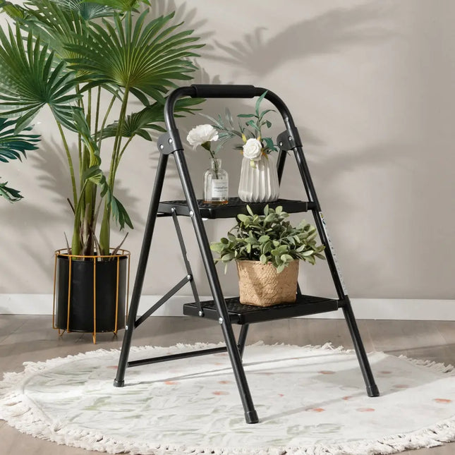2-Step/3-Step Ladder with Wide Anti-Slip Pedal-2-Step - Black - Ladders