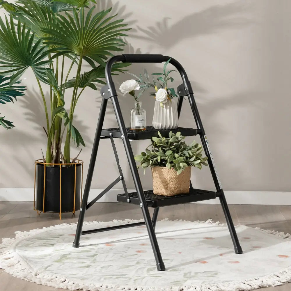 2-Step/3-Step Ladder with Wide Anti-Slip Pedal-2-Step - Black - Ladders