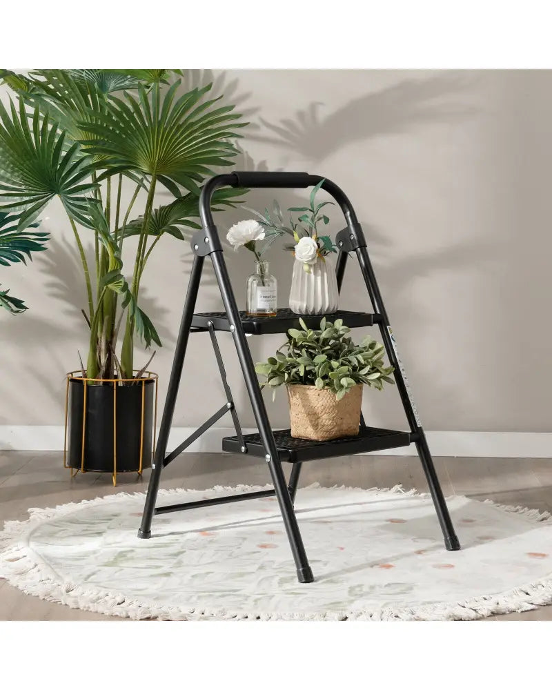 2-Step/3-Step Ladder with Wide Anti-Slip Pedal-2-Step - Black - Ladders