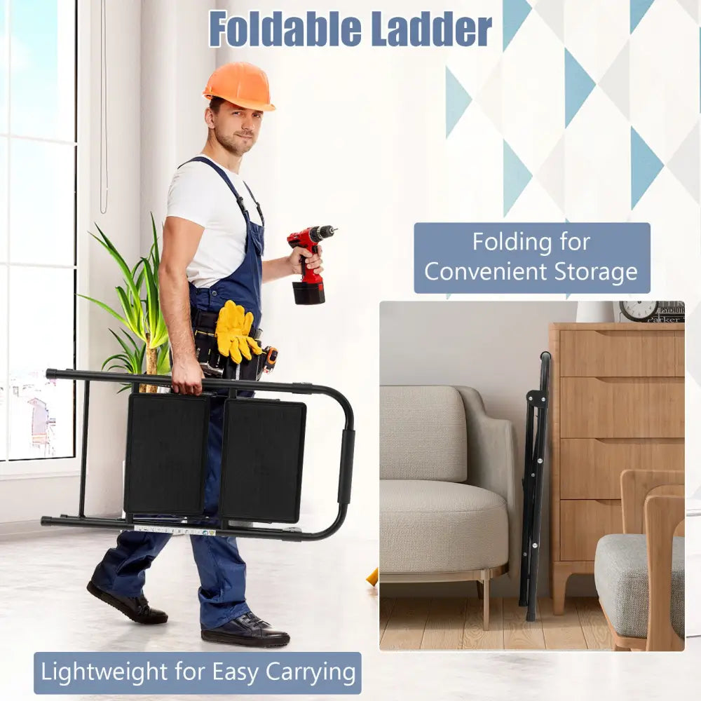 2-Step/3-Step Ladder with Wide Anti-Slip Pedal-2-Step - Black - Ladders