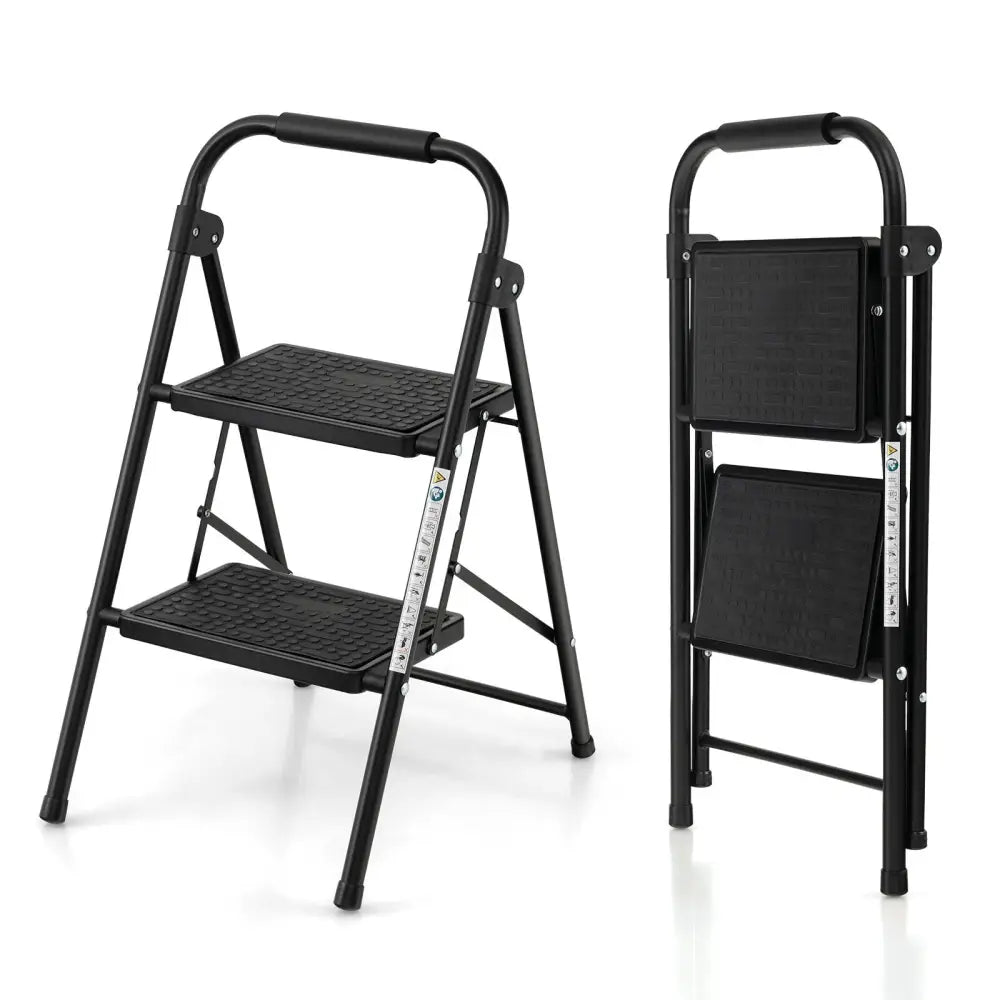 2-Step/3-Step Ladder with Wide Anti-Slip Pedal-2-Step - Black - Ladders