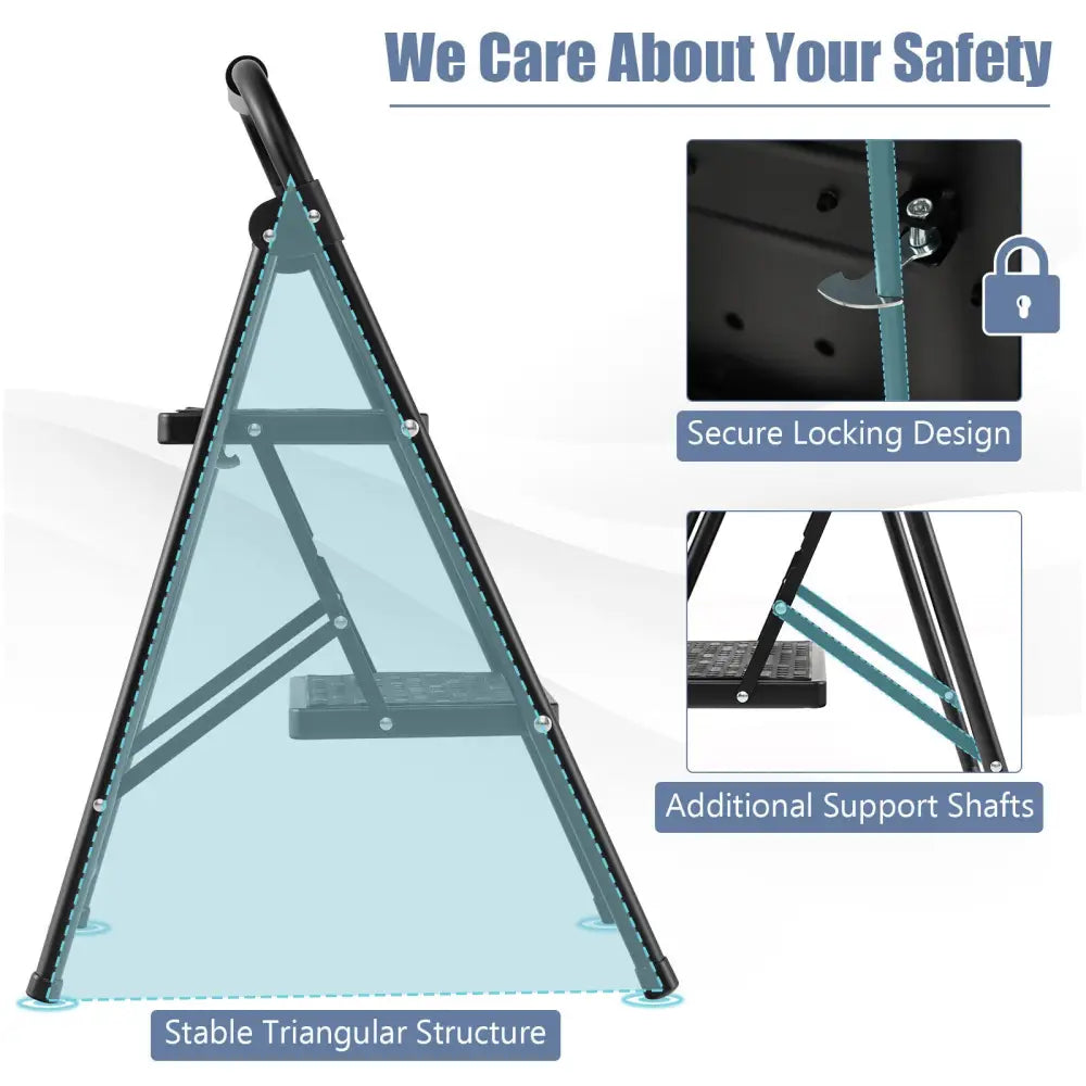 2-Step/3-Step Ladder with Wide Anti-Slip Pedal-2-Step - Black - Ladders