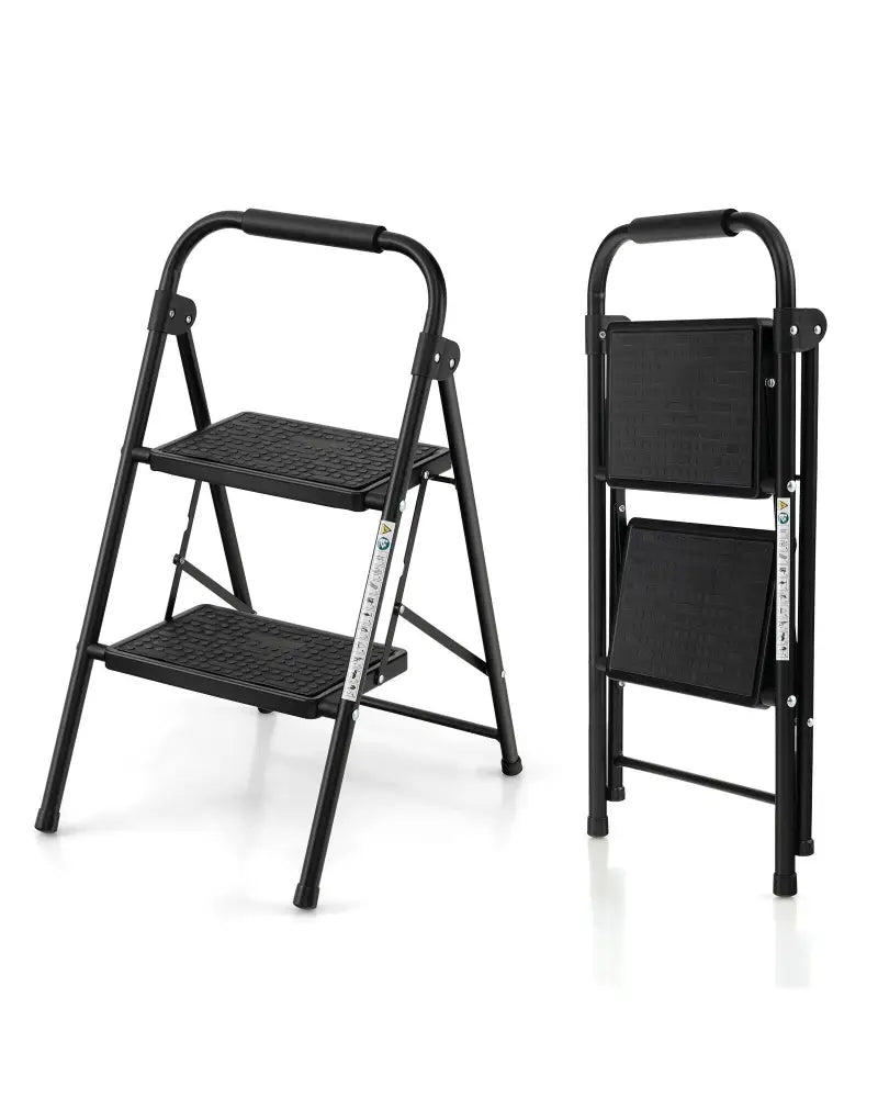 2-Step/3-Step Ladder with Wide Anti-Slip Pedal-2-Step - Black - Ladders