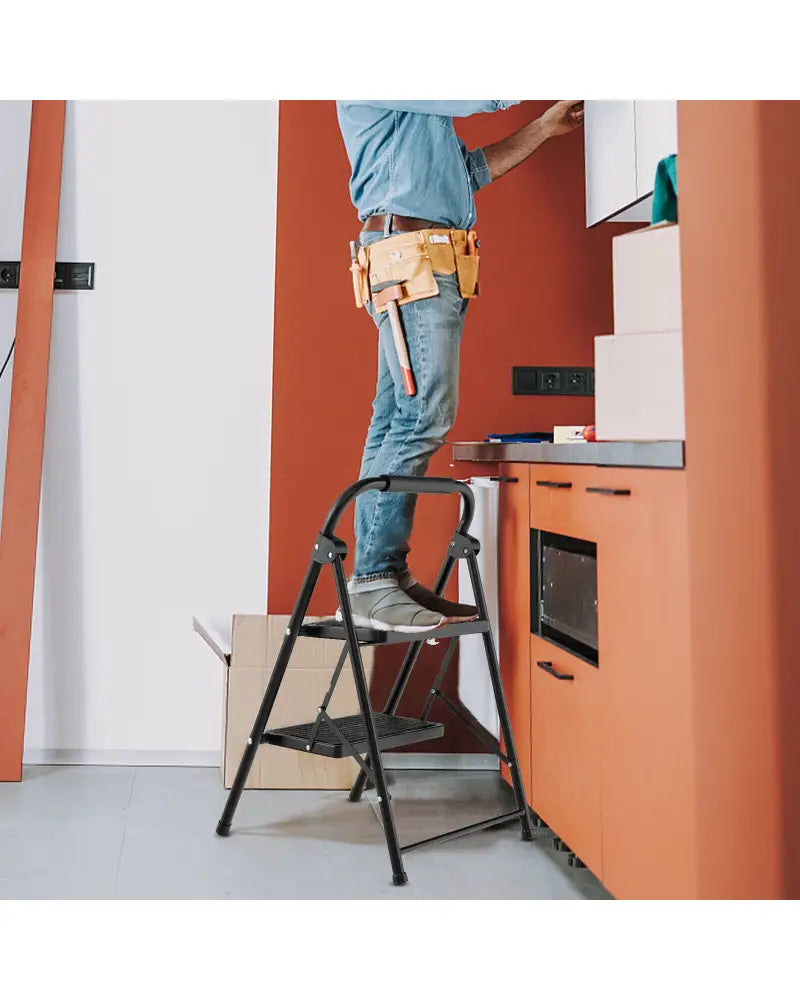 2-Step/3-Step Ladder with Wide Anti-Slip Pedal-2-Step - Black - Ladders