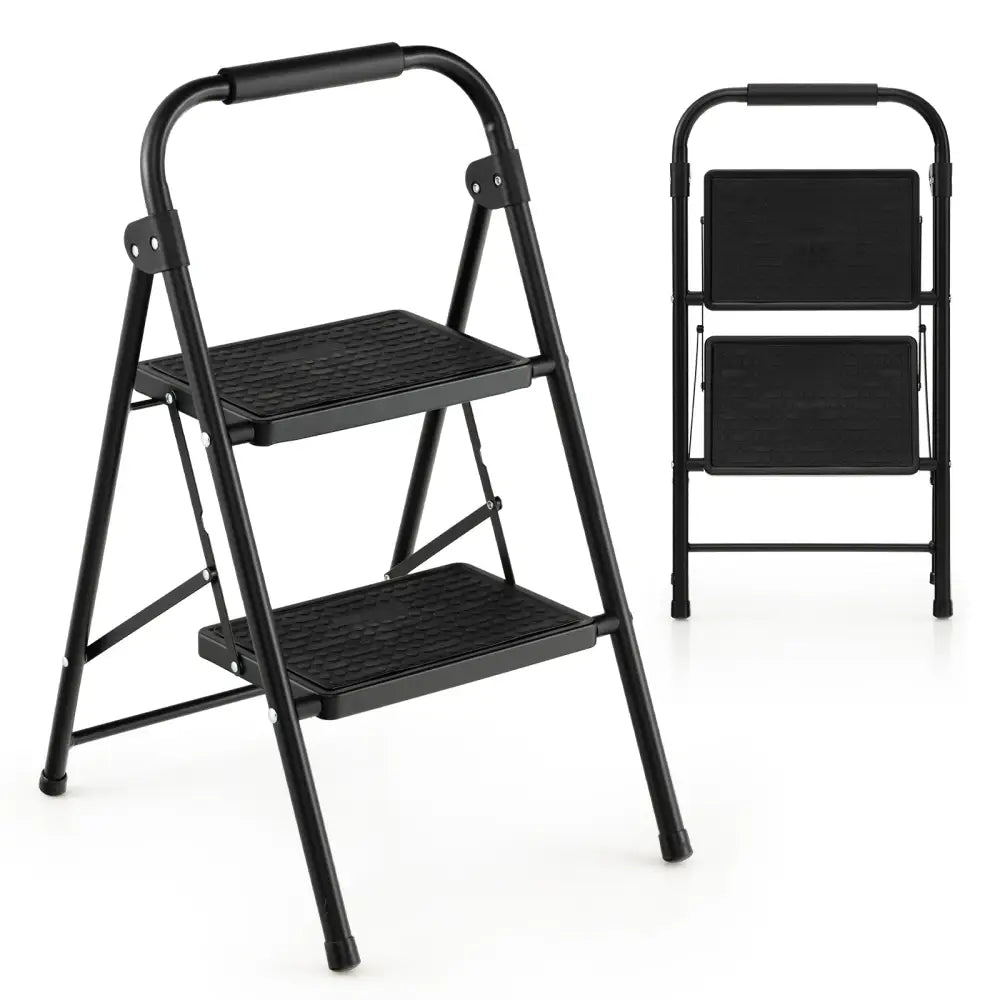 2-Step/3-Step Ladder with Wide Anti-Slip Pedal-2-Step - Black - Ladders