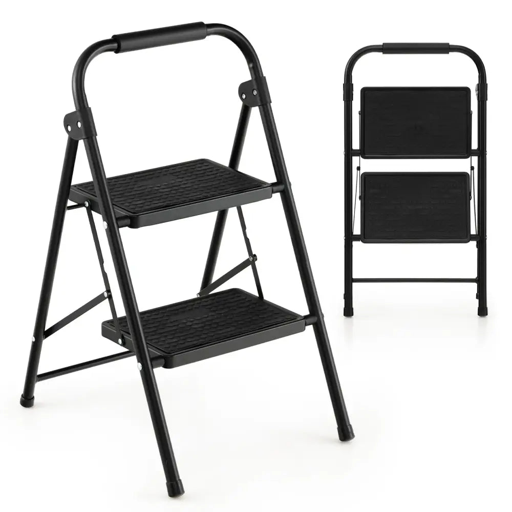 2-Step/3-Step Ladder with Wide Anti-Slip Pedal-2-Step - Black - Ladders