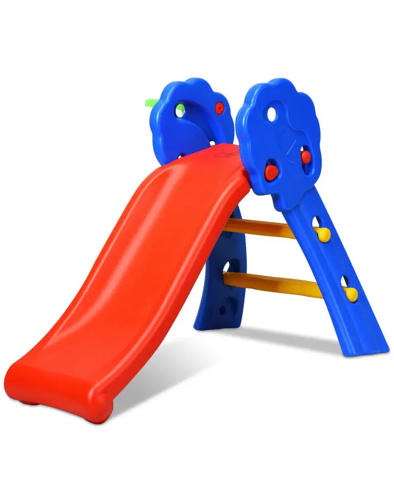 2 Step Indoors Kids Plastic Folding Slide with Basketball Hoop - Multicolor - Climbers & Slides