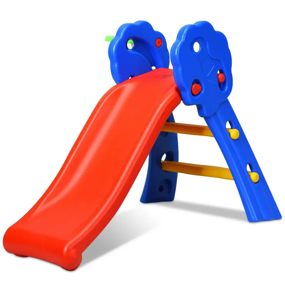 2 Step Indoors Kids Plastic Folding Slide with Basketball Hoop - Multicolor - Climbers & Slides