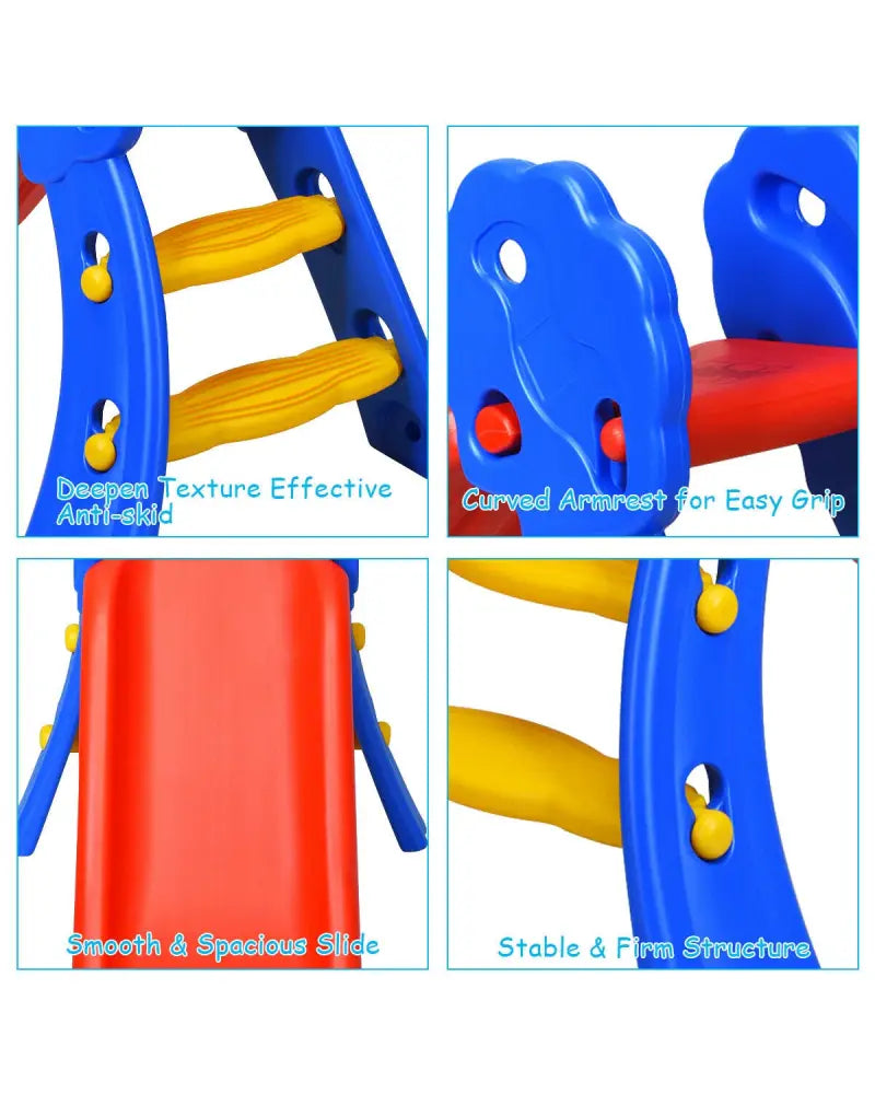 2 Step Indoors Kids Plastic Folding Slide with Basketball Hoop - Multicolor - Climbers & Slides