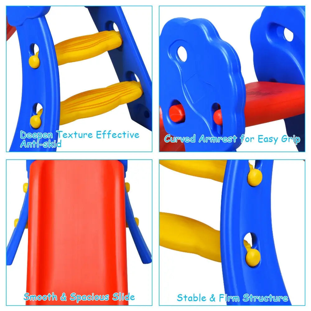 2 Step Indoors Kids Plastic Folding Slide with Basketball Hoop - Multicolor - Climbers & Slides