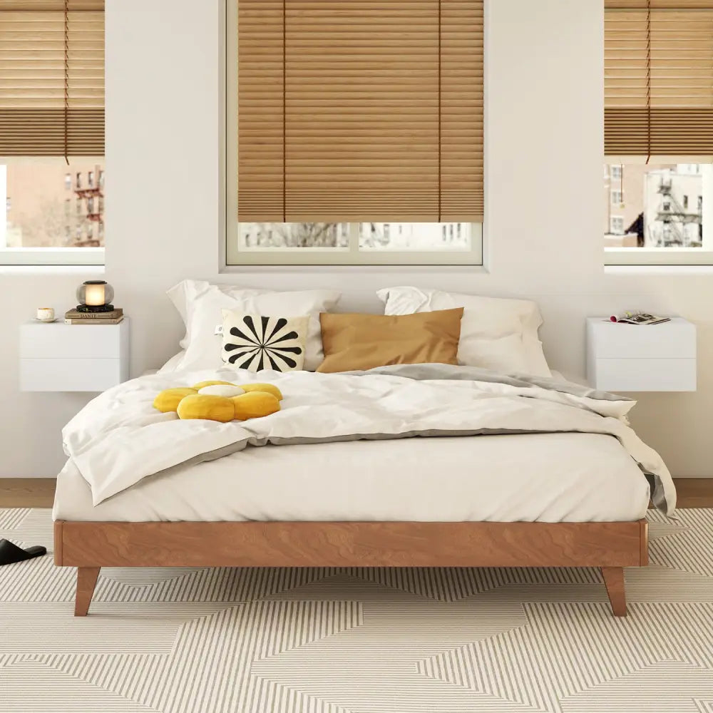 2 Storage Drawers Wall Mounted Floating Nightstand for Bedroom-White - White - Nightstands