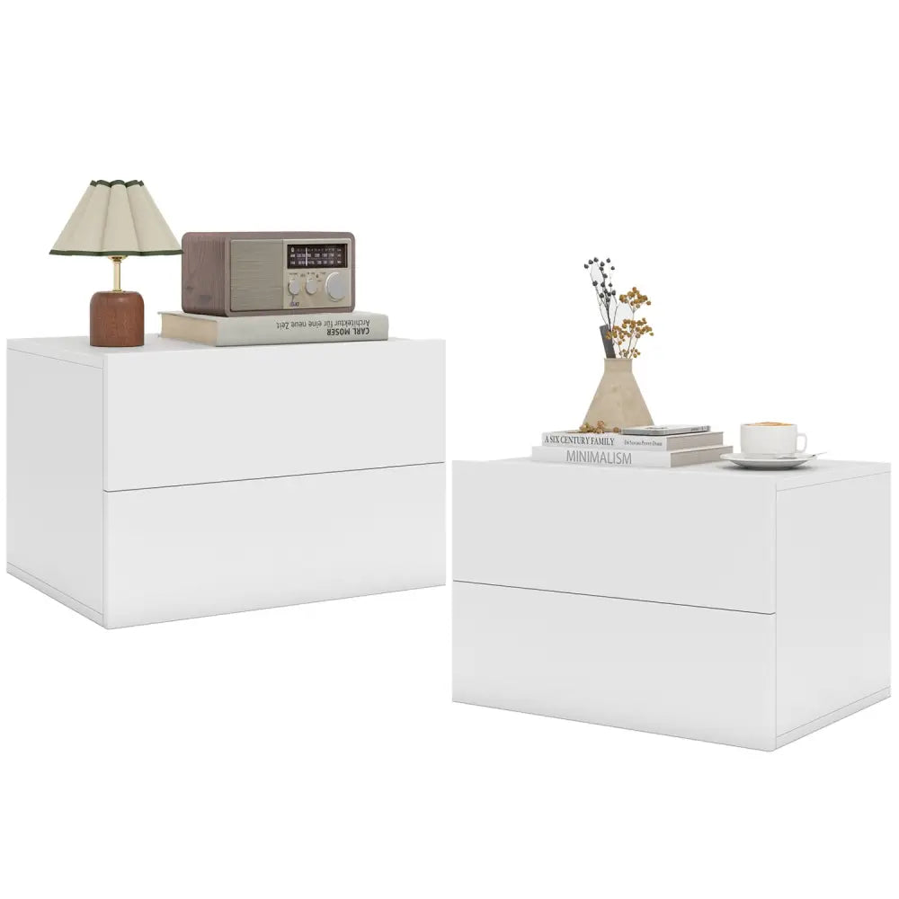 2 Storage Drawers Wall Mounted Floating Nightstand for Bedroom-White - White - Nightstands