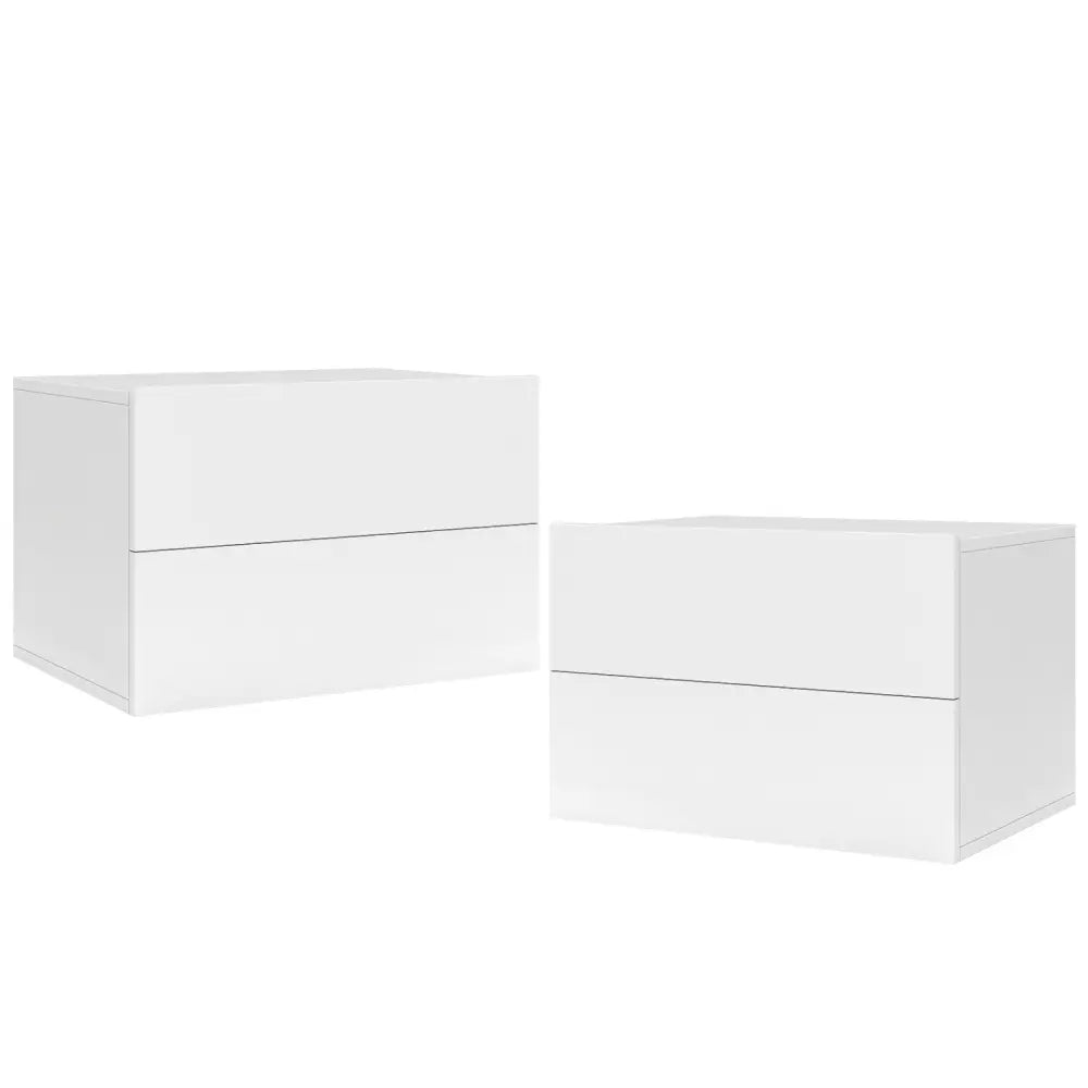 2 Storage Drawers Wall Mounted Floating Nightstand for Bedroom-White - White - Nightstands