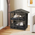 2-storey Wicker Cat House Rattan Kitten Condo Enclosure with Removable Cushions-Gray - Gray - Cat Houses
