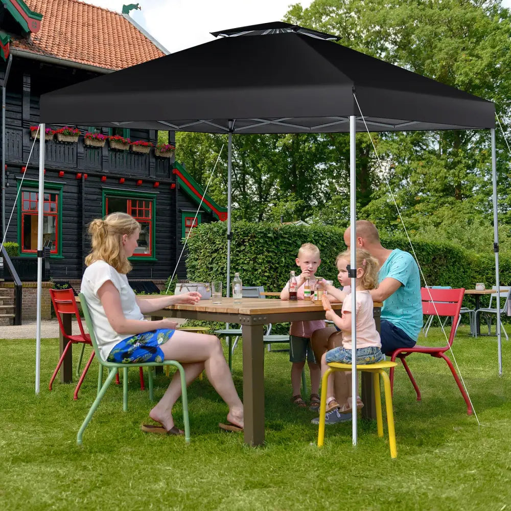 2-Tier 10 x 10 Feet Pop-up Canopy Tent with Wheeled Carry Bag-Black - Black - Canopies