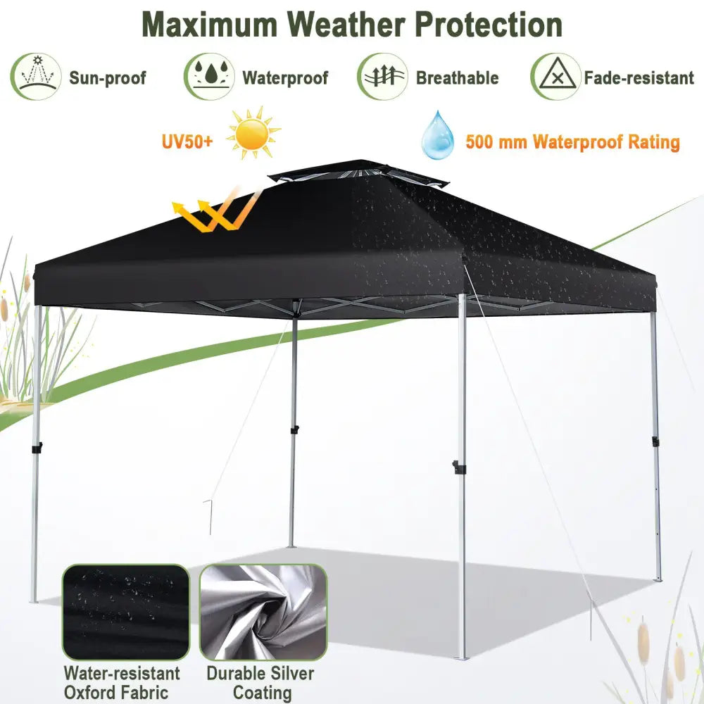 2-Tier 10 x 10 Feet Pop-up Canopy Tent with Wheeled Carry Bag-Black - Black - Canopies