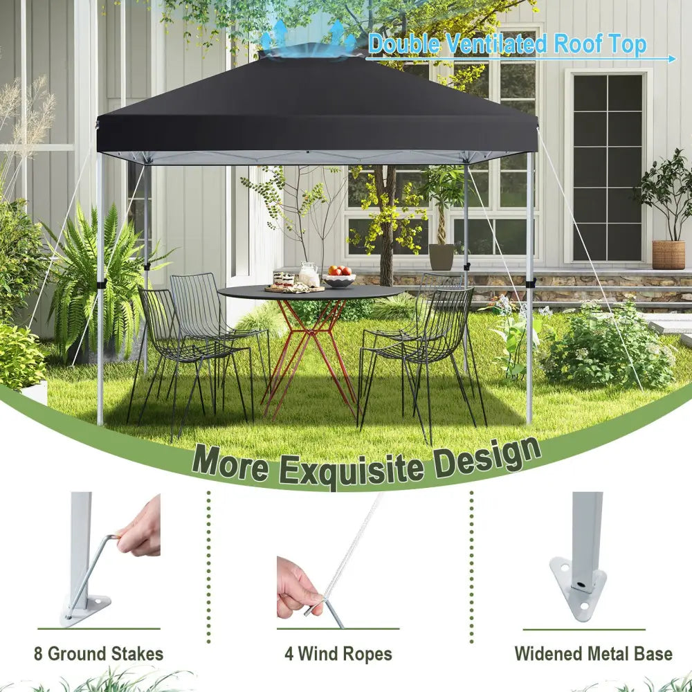 2-Tier 10 x 10 Feet Pop-up Canopy Tent with Wheeled Carry Bag-Black - Black - Canopies