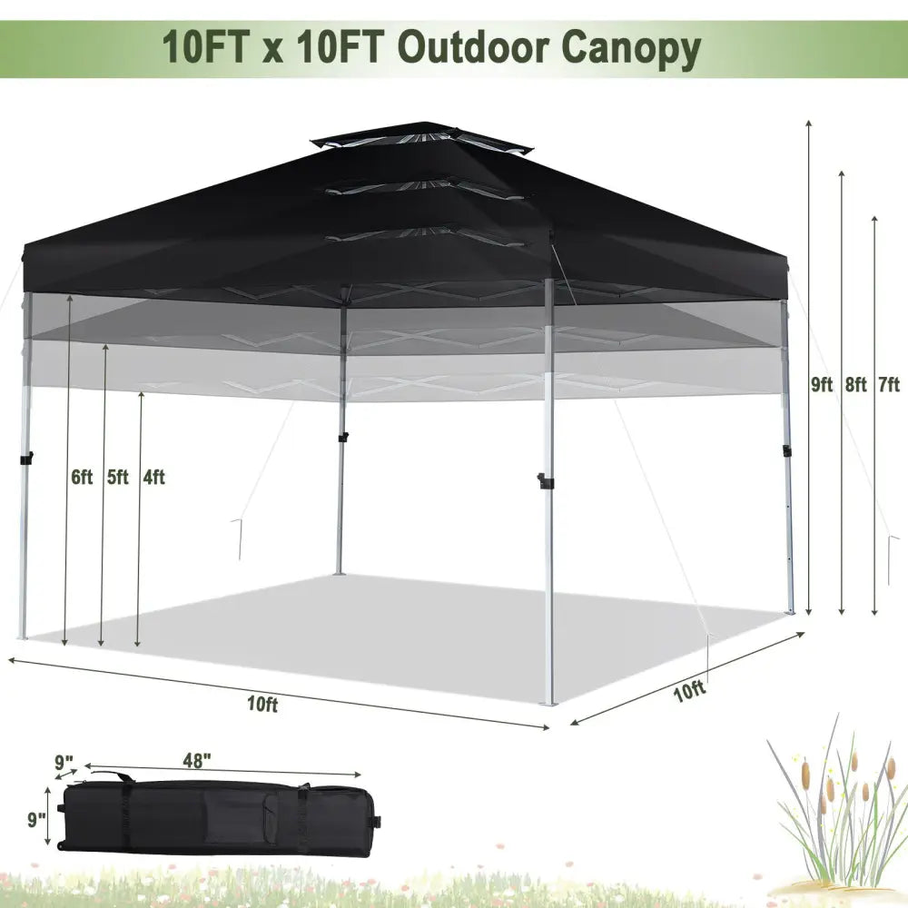 2-Tier 10 x 10 Feet Pop-up Canopy Tent with Wheeled Carry Bag-Black - Black - Canopies