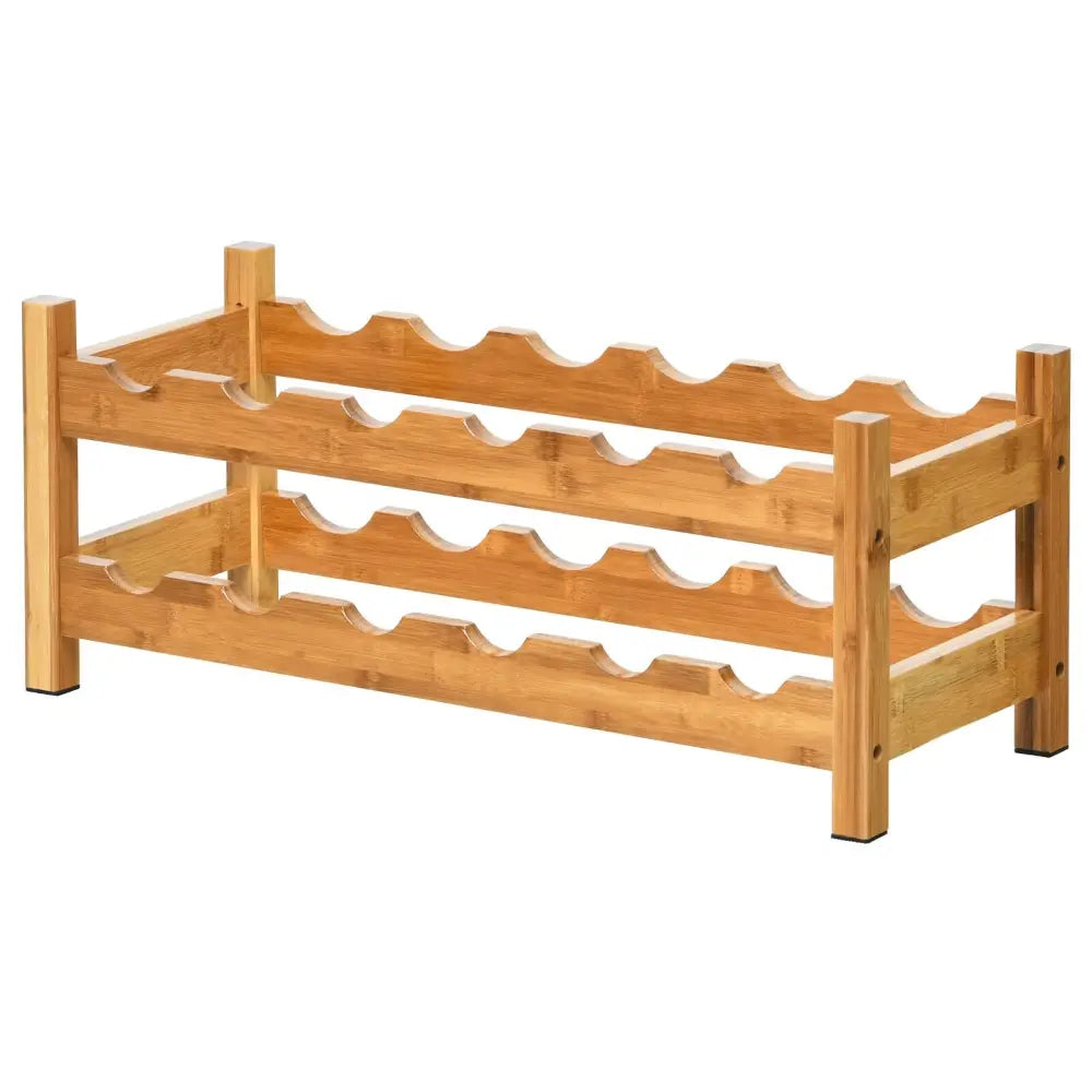 2-Tier 12 Bottles Bamboo Storage Shelf Wine Rack-Natural - Natural - Wine Racks