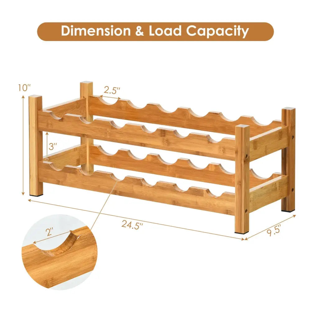 2-Tier 12 Bottles Bamboo Storage Shelf Wine Rack-Natural - Natural - Wine Racks