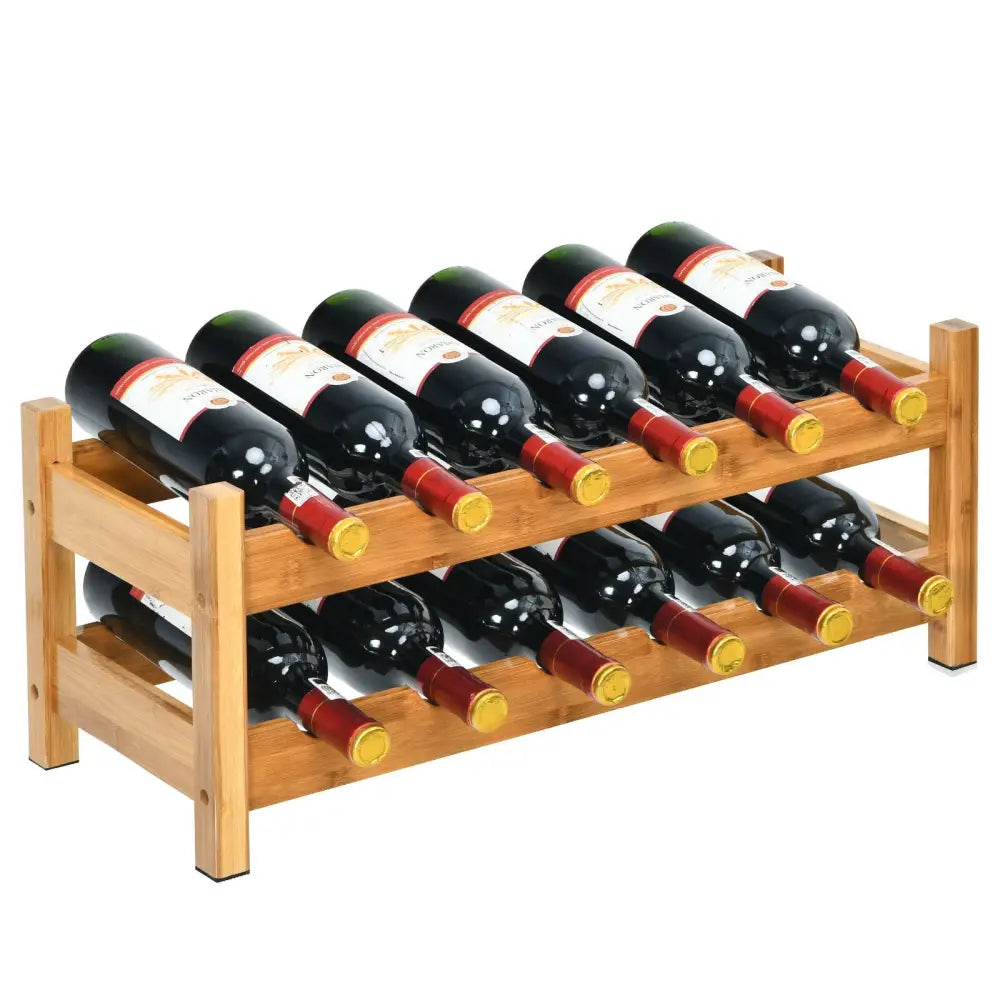 2-Tier 12 Bottles Bamboo Storage Shelf Wine Rack-Natural - Natural - Wine Racks