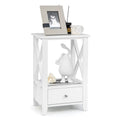 2-Tier 16 x 14 Inch Multifunctional Nightstand with Storage Drawer-White - White - Nightstands