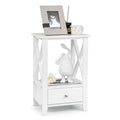 2-Tier 16 x 14 Inch Multifunctional Nightstand with Storage Drawer-White - White - Nightstands