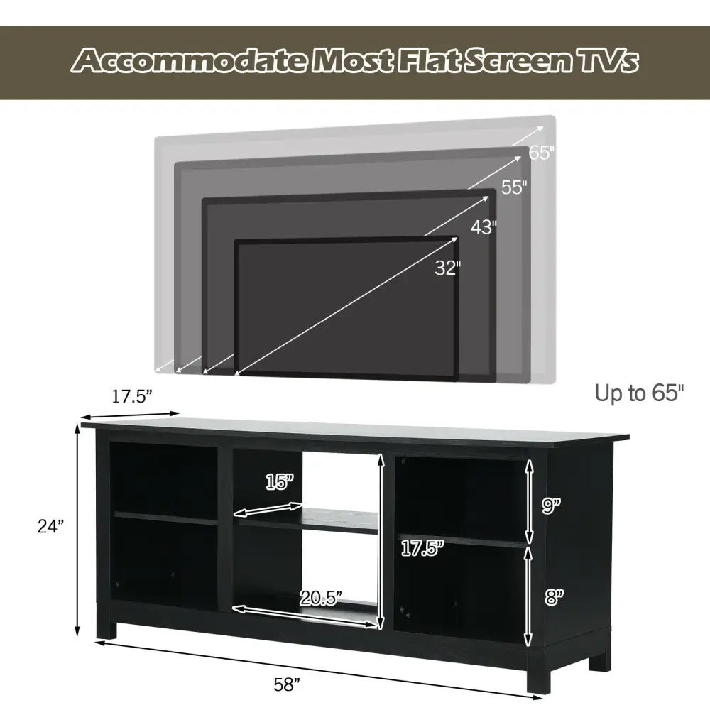 2-Tier 58 Inches TV Stand Entertainment Media Console Center-Black - Black - Entertainment Centers & TV Stands