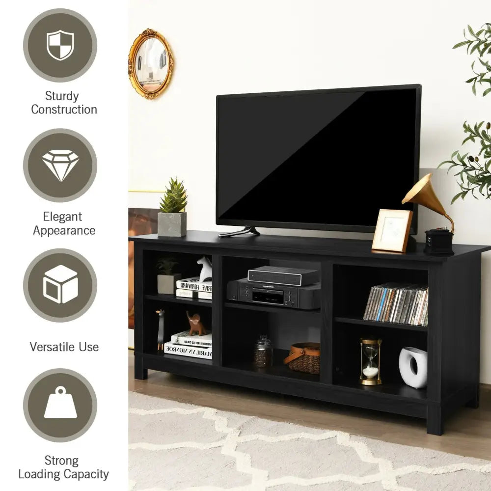 2-Tier 58 Inches TV Stand Entertainment Media Console Center-Black - Black - Entertainment Centers & TV Stands