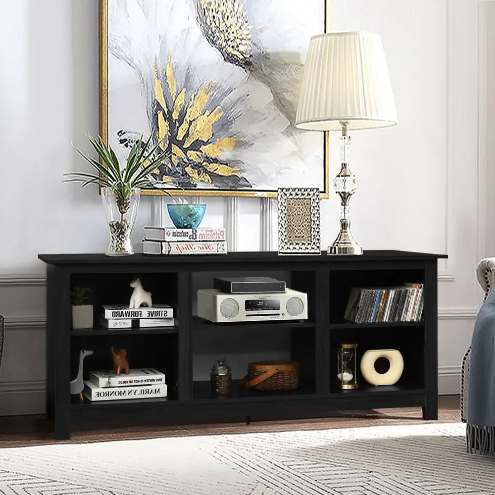 2-Tier 58 Inches TV Stand Entertainment Media Console Center-Black - Black - Entertainment Centers & TV Stands