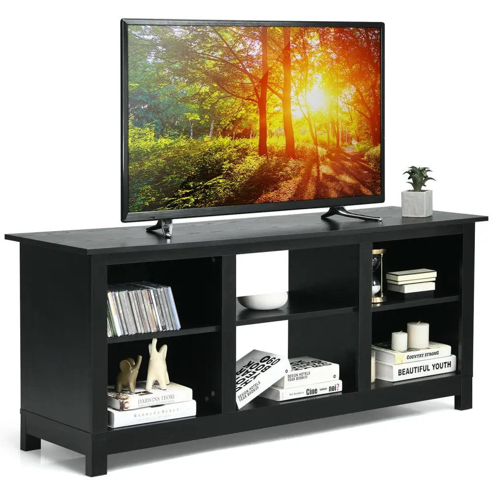 2-Tier 58 Inches TV Stand Entertainment Media Console Center-Black - Black - Entertainment Centers & TV Stands